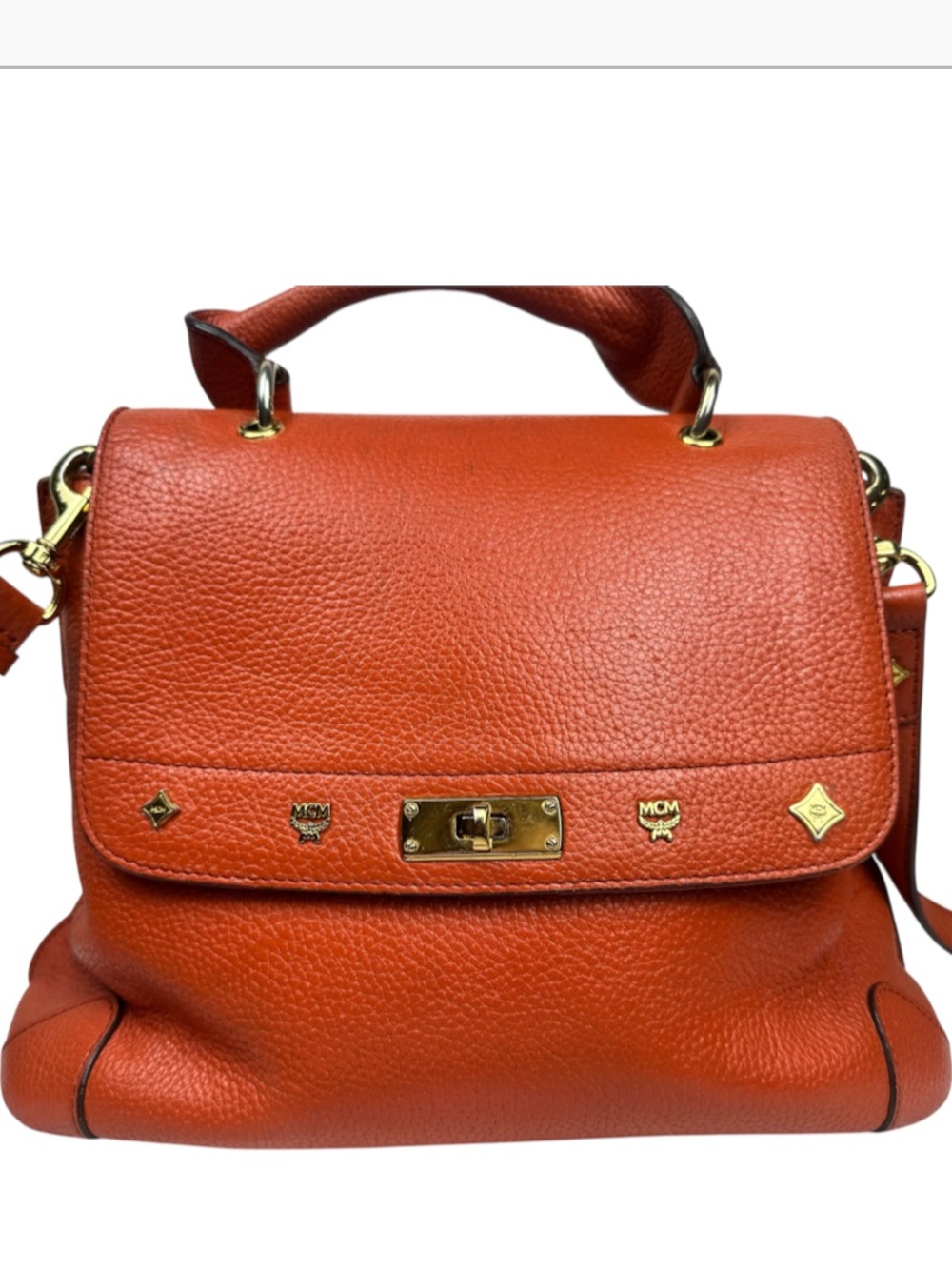 MCM Orange Pebbled Leather Crossbody Handbag